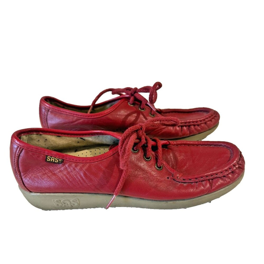 SAS Bounce Red Leather Lace Up Shoes Women’s 6.5 SLIM (S) Made in USA 4101-026
